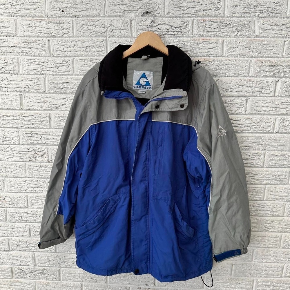 Gerry Ski‎ Jacket Blue Grey Colorblock Hooded Fleece Lined Winter Coat Large